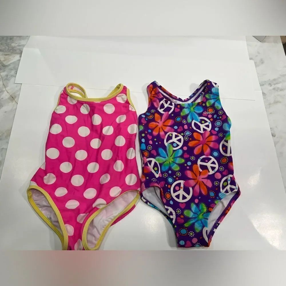 Speedo/Circo Purple Peace Sign And Flowers T Back One Piece - Size 6/ 2 pcs set